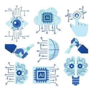 Moderne Technologie-Symbole Set: Computer Vision, künstliche Intelligenz, maschinelles Lernen.