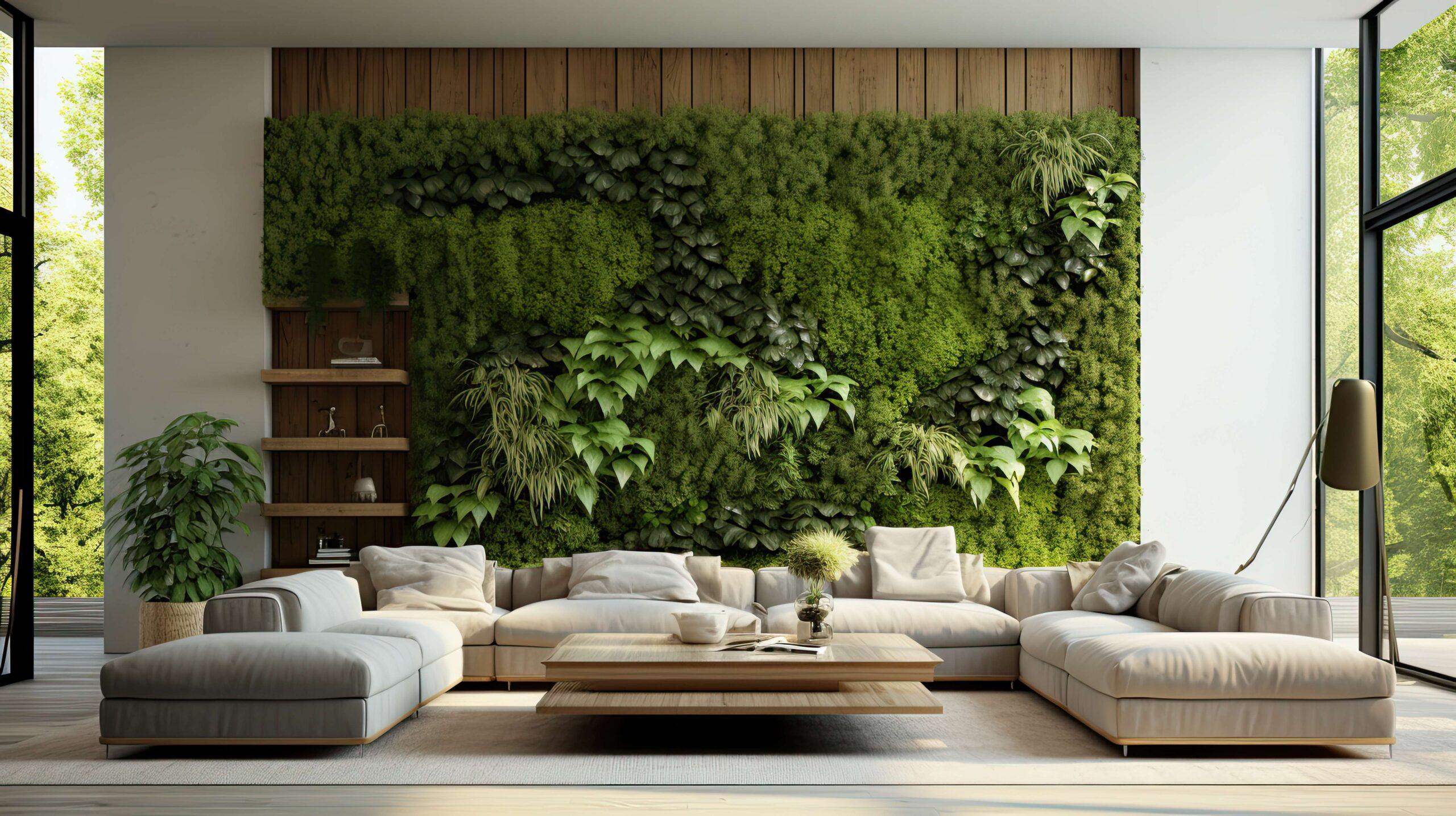 Modernes Wohnzimmer mit Pflanzen.