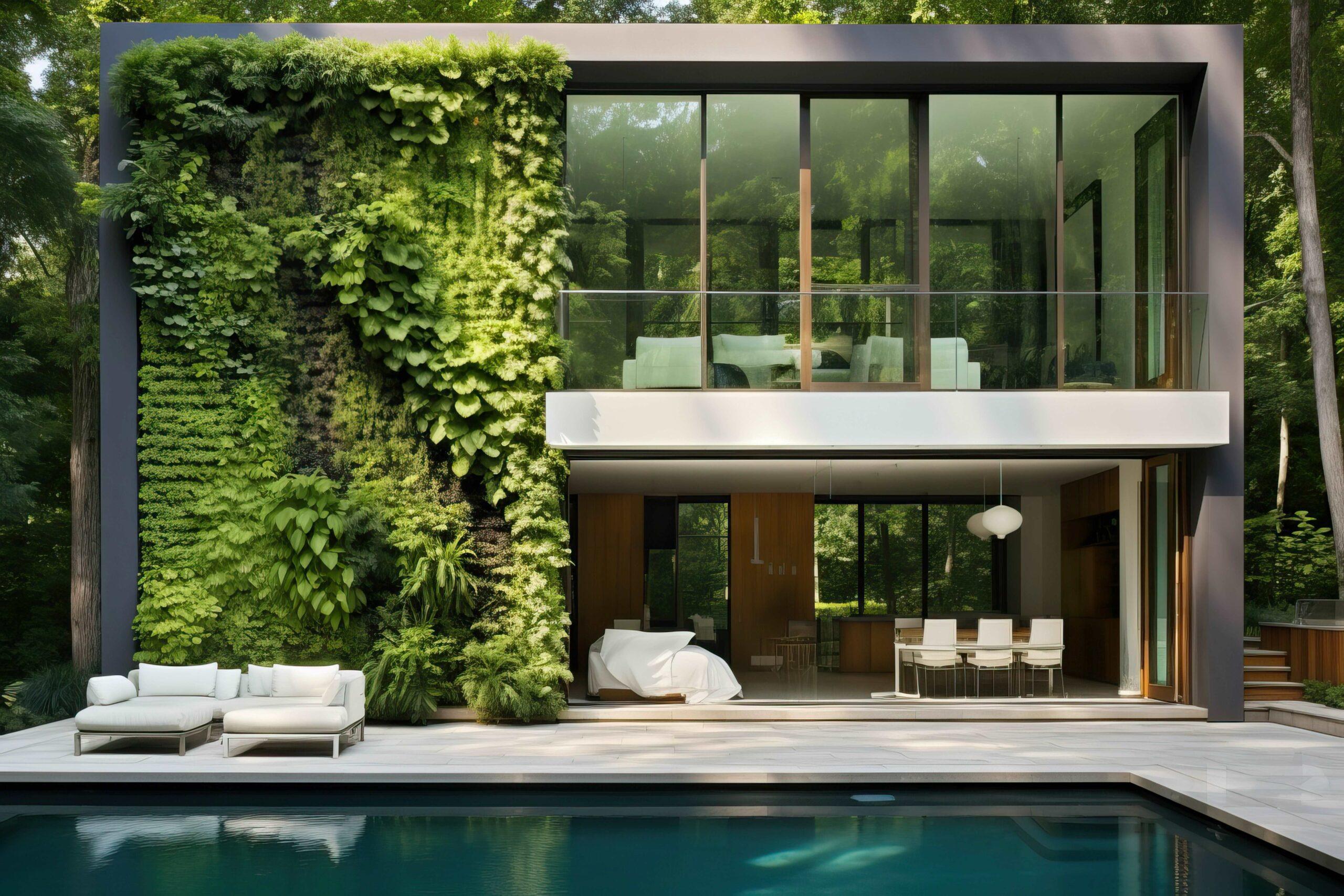 Hydroponischer vertikaler Garten im modernen Haus. Vertikale Gartenideen für kleine Räume. Wand mit Pflanzen dekoriert