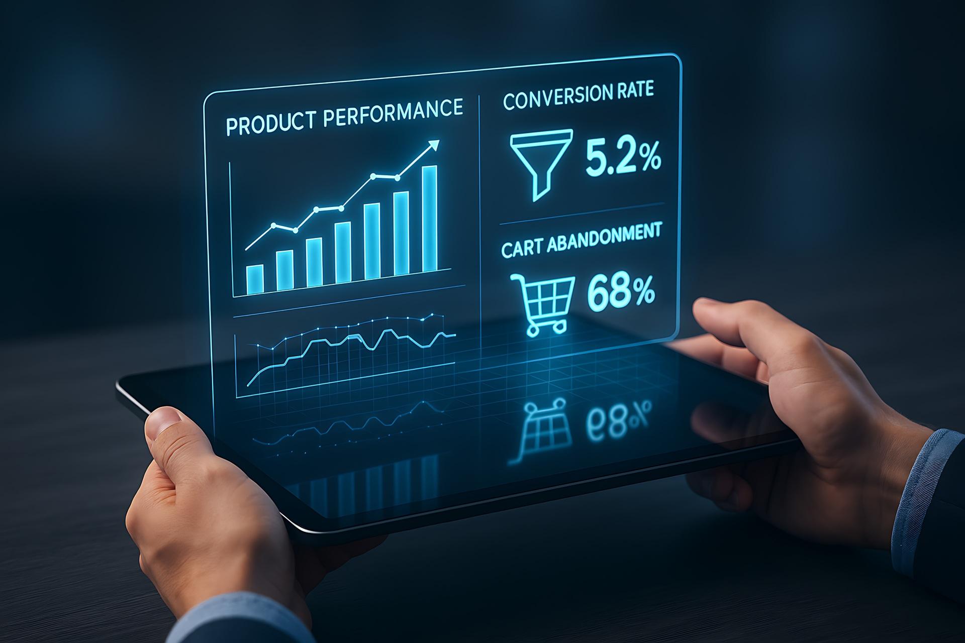 Conversion-Daten auf Tablet-Display mit KPI-Übersicht | Amazon Agentur

